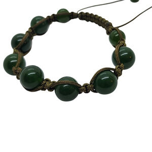 Nephrite Jade Beaded Macrame Bracelet Adjustable Cord Boho Adjustable